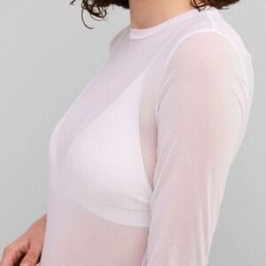 Y2K Petite Pois by Viviana White Mesh Long Sleeve Crew Neck Tee Top Semi Sheer S